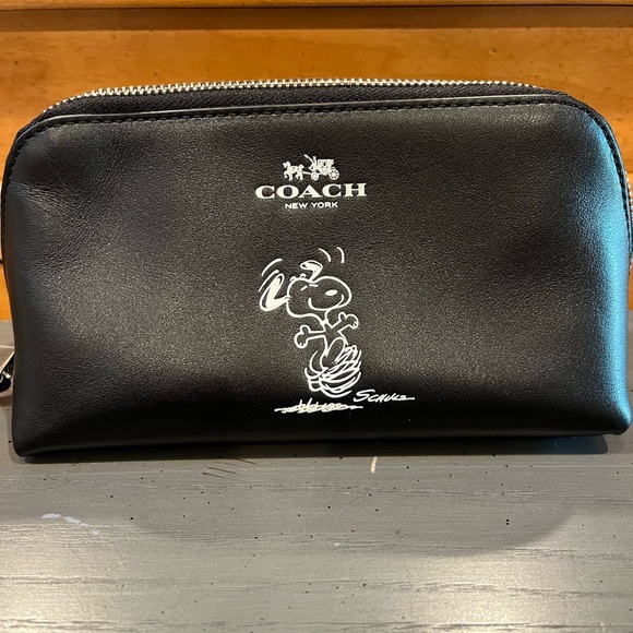 Coach Bags New Coach Peanuts Snoopy Black Leather Cosmetic Case